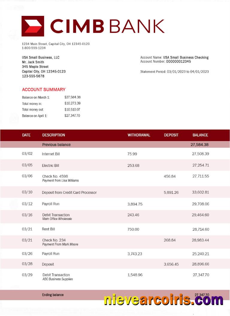 CIMB Bank bank statement